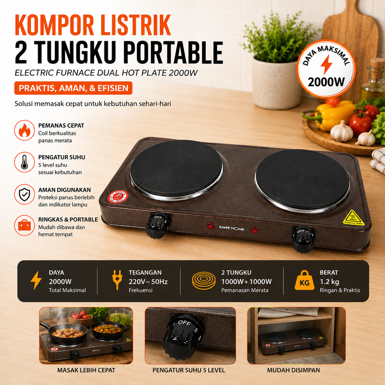 STARLUX Kompor Listrik 2 Tungku Electric Furnace Dual Hot Plate 2000W - SHP-5814