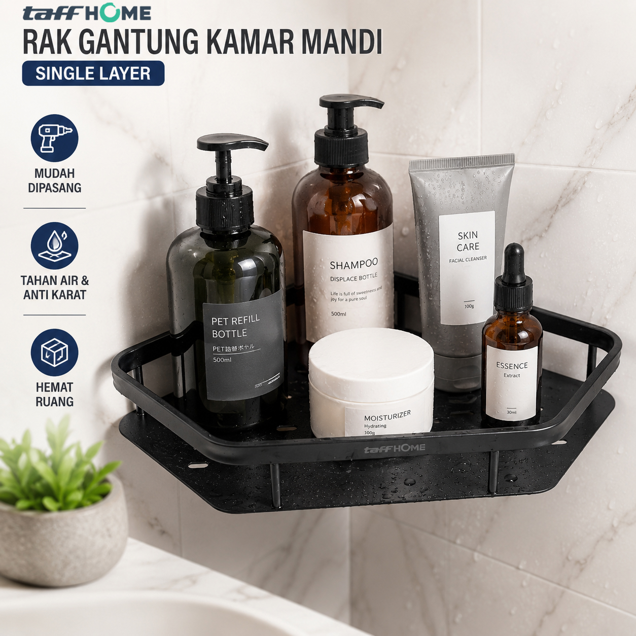 TaffHOME Rak Gantung Kamar Mandi Bathroom Organizer Single Layer - ET33