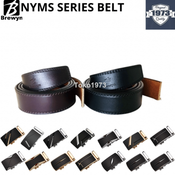 BREWYN NEW NYMS SERIES - Ikat pinggang pria rel KULIT ASLI - FREE BOX