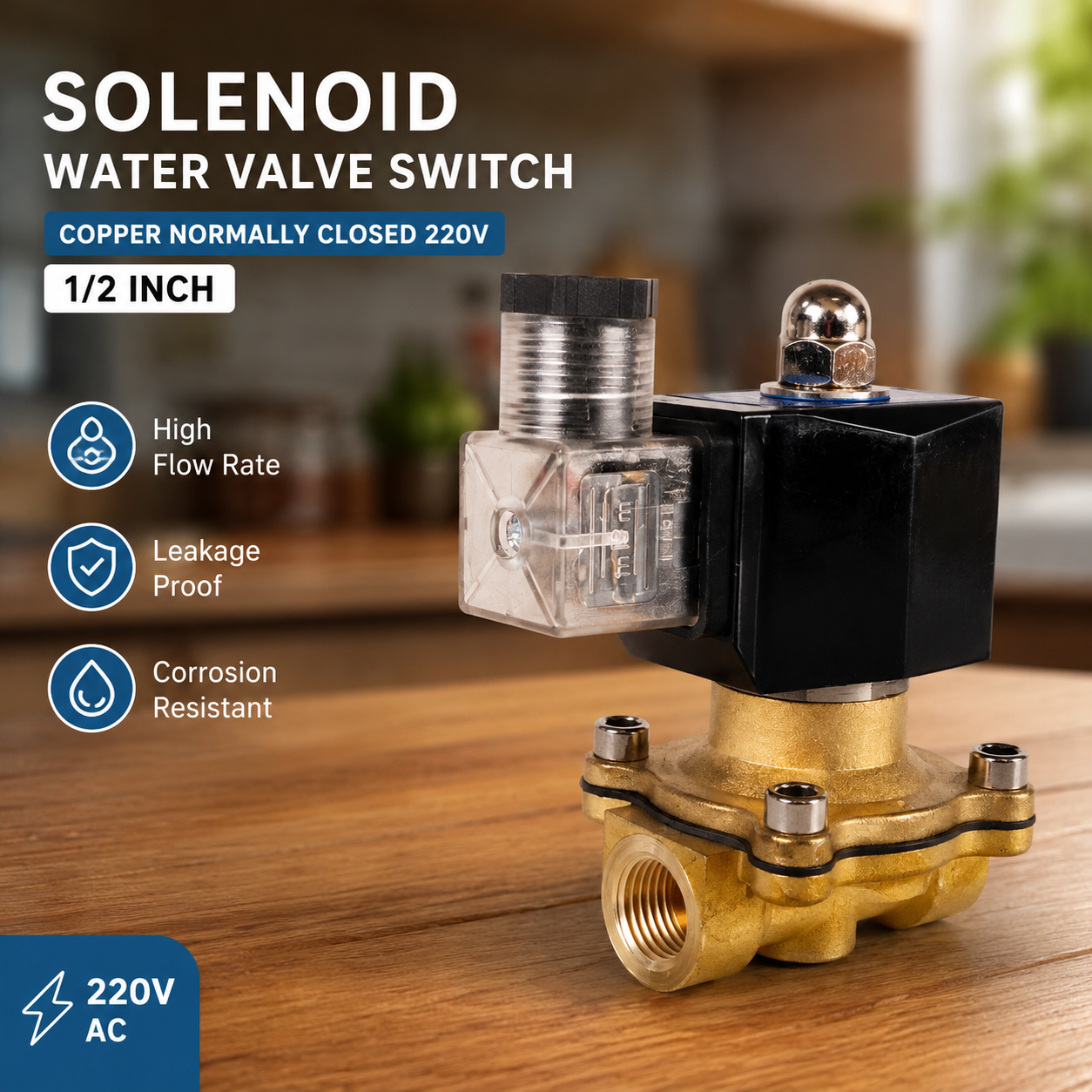 GRX Solenoid Water Valve Switch Copper Normally Close 220V 1/2 Inch - 2W-15