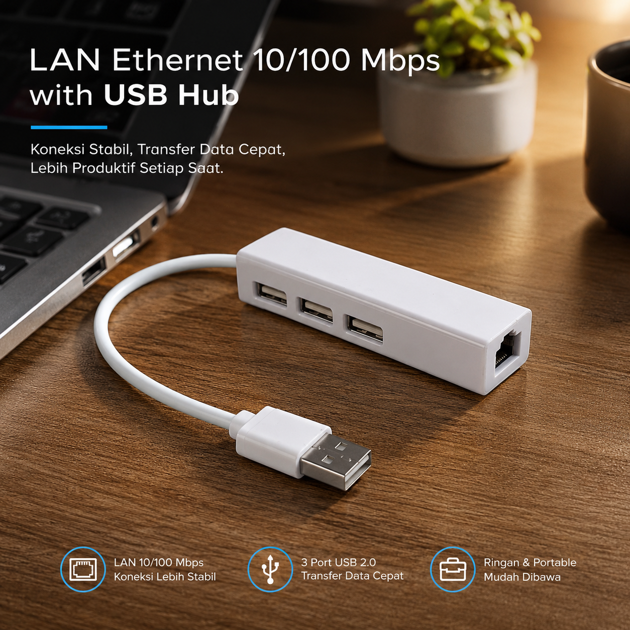 USB to LAN Ethernet External Network Card with USB Hub - VLB161-100-3