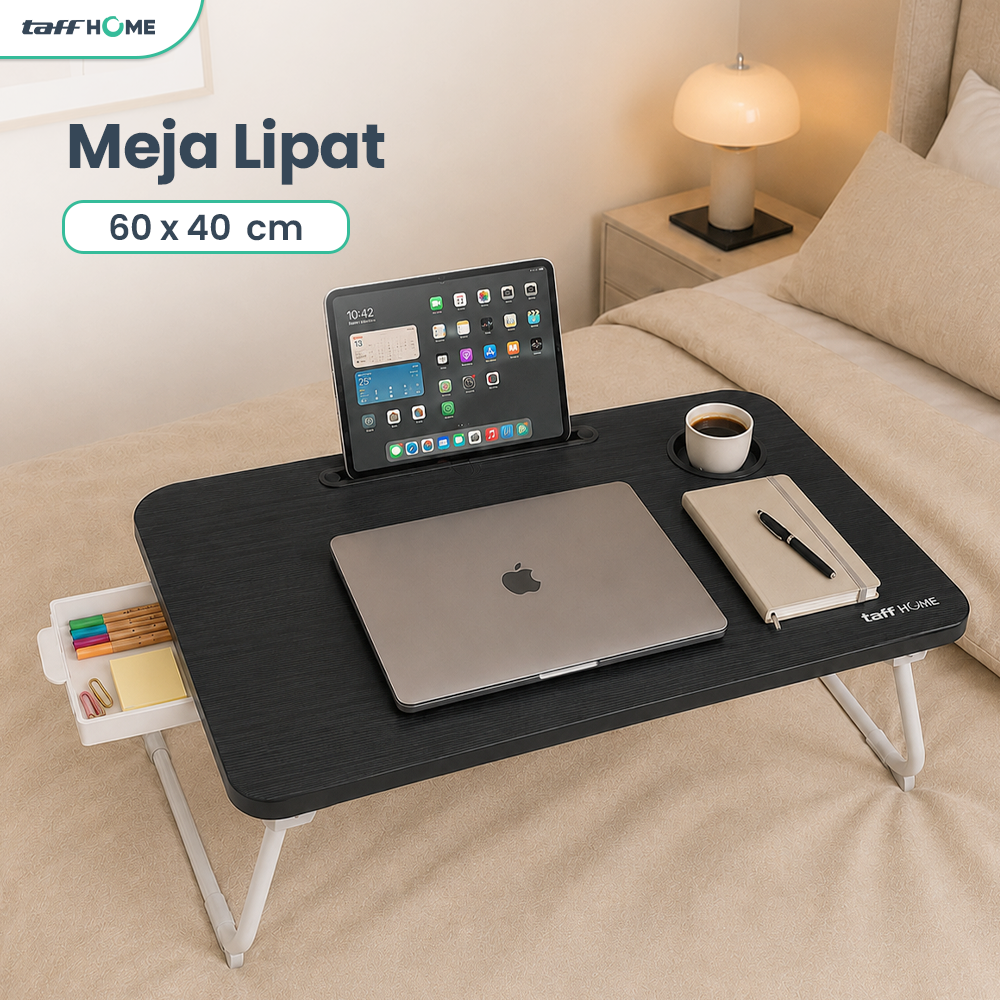 TaffHOME Meja Lipat Laptop Foldable Bed Table with Drawer Cup Holder - BC67