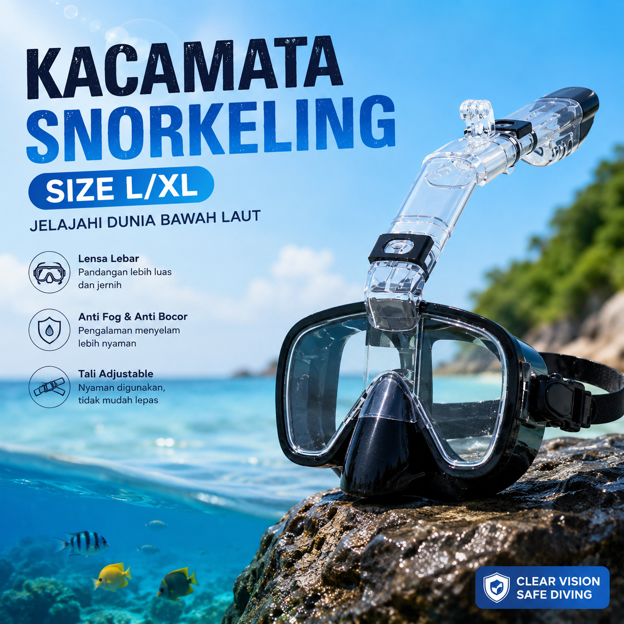 Huacheng Kacamata Selam Scuba Diving Snorkeling Goggles Set L/XL - QW-01