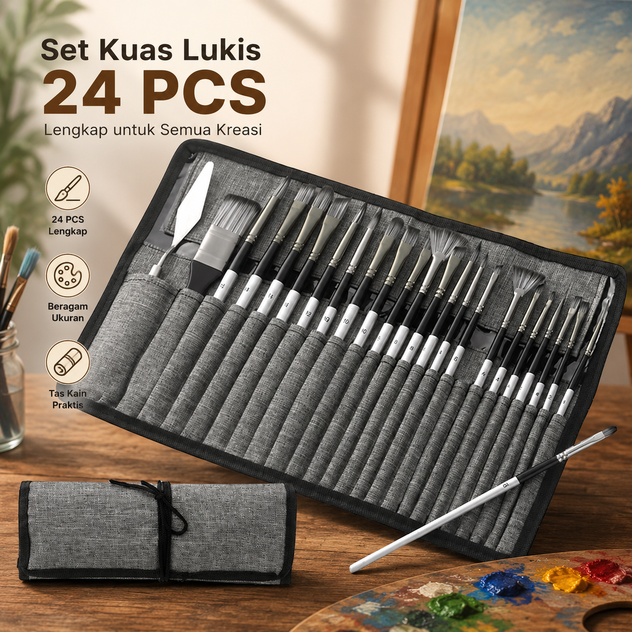 WESEEKART Set Kuas Lukis Cat Air Minyak Nylon Paint Brush 24 PCS - MSA-214