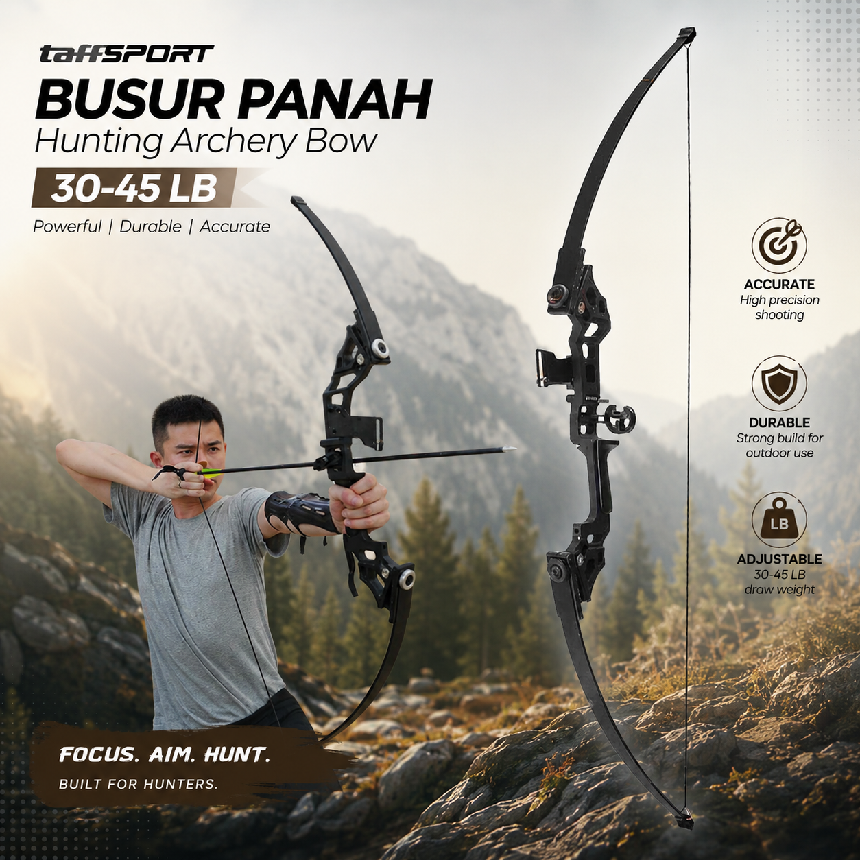 TaffSPORT Busur Panah Hunting Archery Bow 30-45 LB - SA