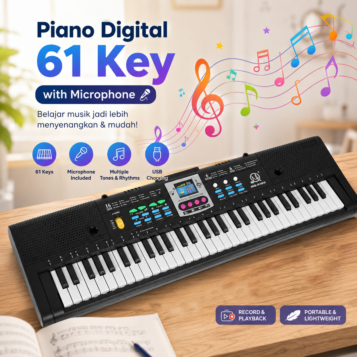 MAYGIV Piano Digital Elektrik Mainan Anak 61 Key with Microphone - MQ-6185