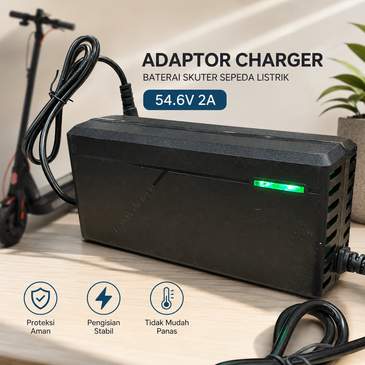YYHQ Adaptor Charger Baterai Skuter Sepeda Listrik Plug DC 54.6V 2A - 48V2A
