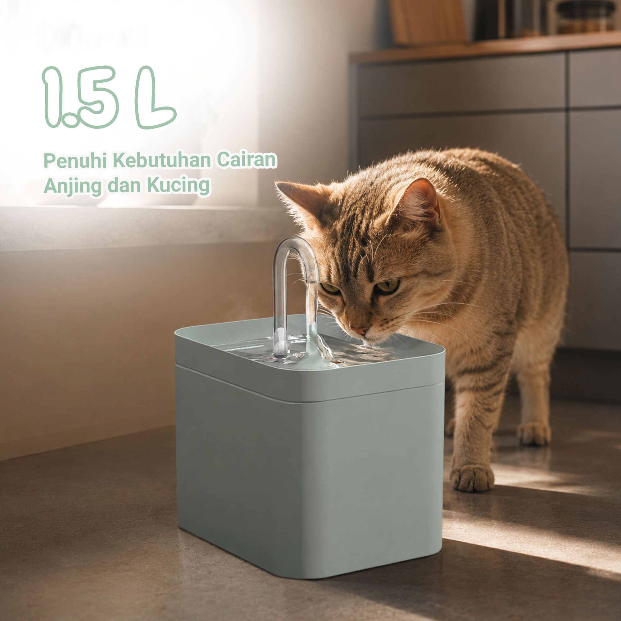 BaoRun Tempat Minum Hewan Elektrik Dispenser Cat Water Fountain 1.5L - PAT220V