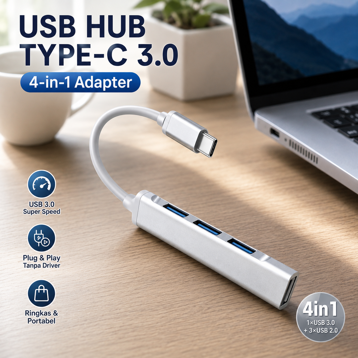 Taffware USB HUB Type C 3.0 Adapter 4in1 USB 3.0 dan USB 2.0 - C809