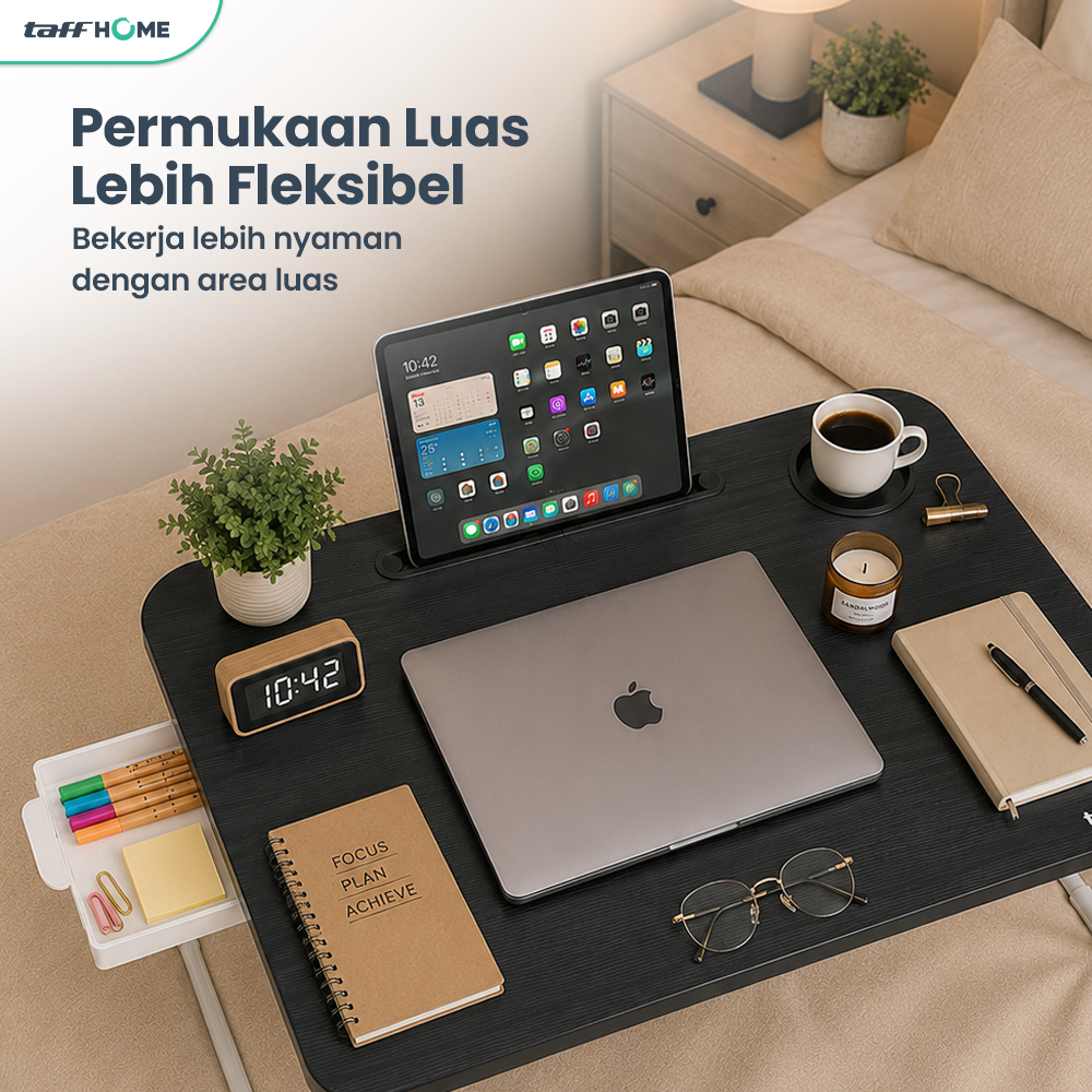 TaffHOME Meja Lipat Laptop Foldable Bed Table with Drawer Cup Holder - BC67