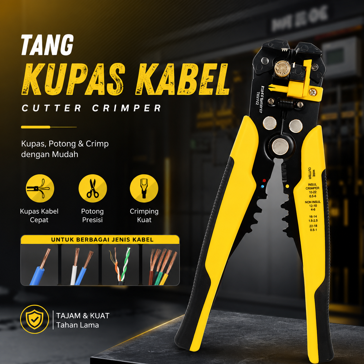 Taffware Tang Kabel Automatic Wire Stripper Cutter Crimper Pliers - TK0742