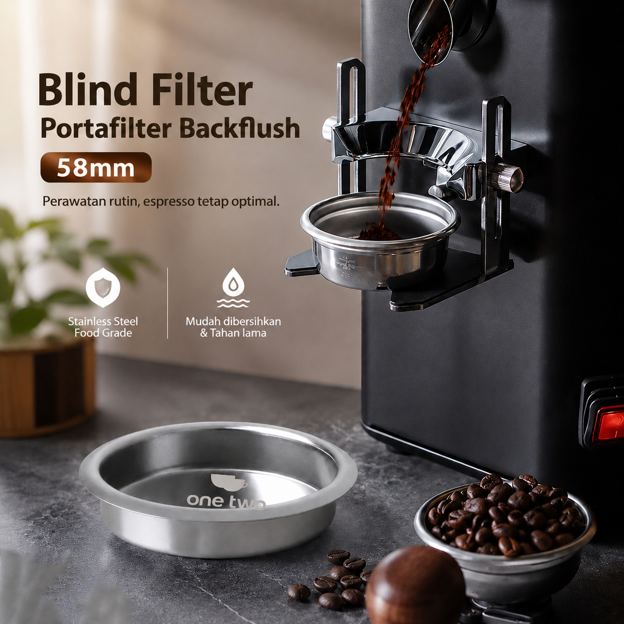 One Two Cups Basket Blind Filter Portafilter Backflush Stainless Steel - Y582