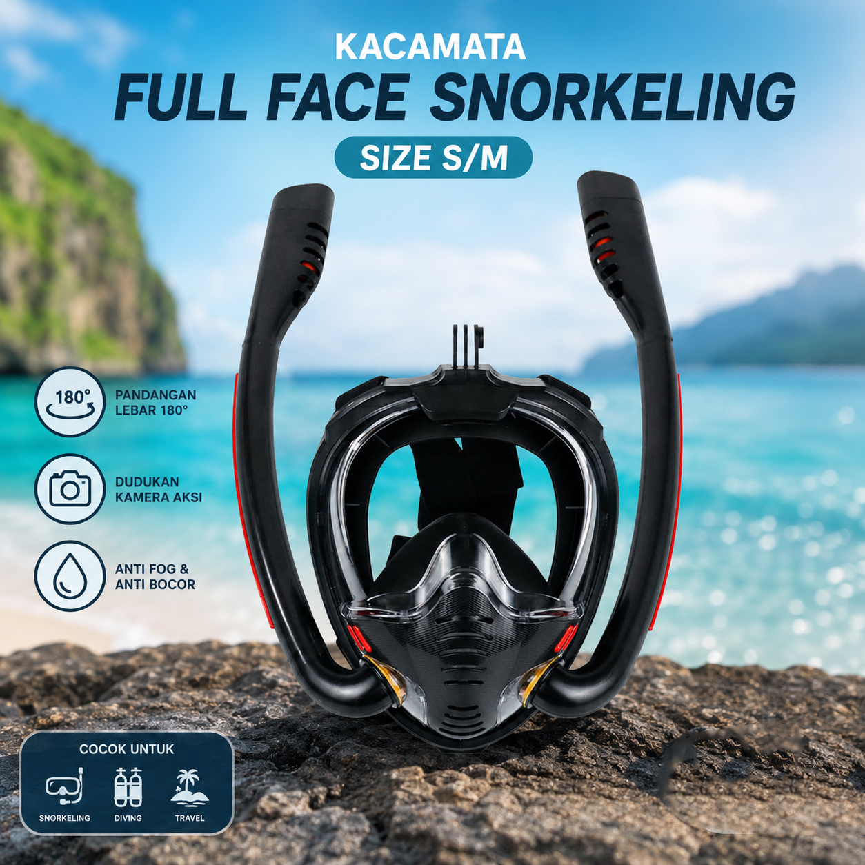 VELRAPCOR Kacamata Full Face Diving Snorkeling S/M - K3-01