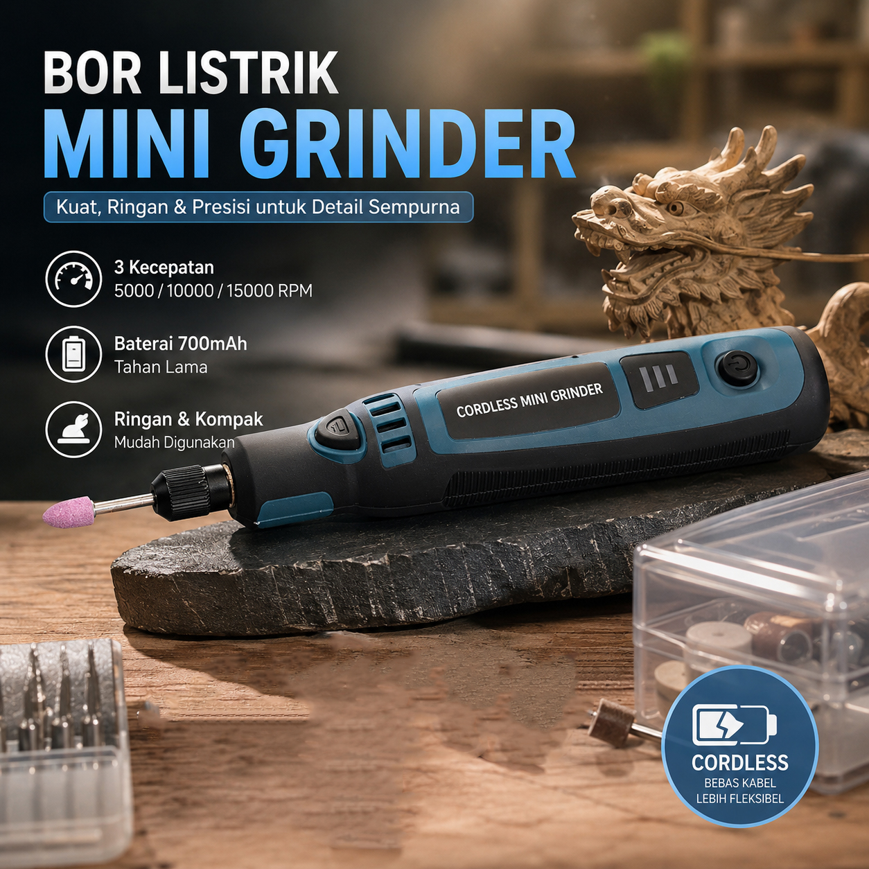 CMG Bor Listrik Mini Grinder Polishing USB 3 Speed 15000 RPM 3.6V - TY-CM01