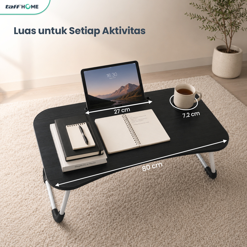 TaffHOME Meja Lipat Belajar Kerja Foldable 80x39.5cm with Cup Slot - DCV40