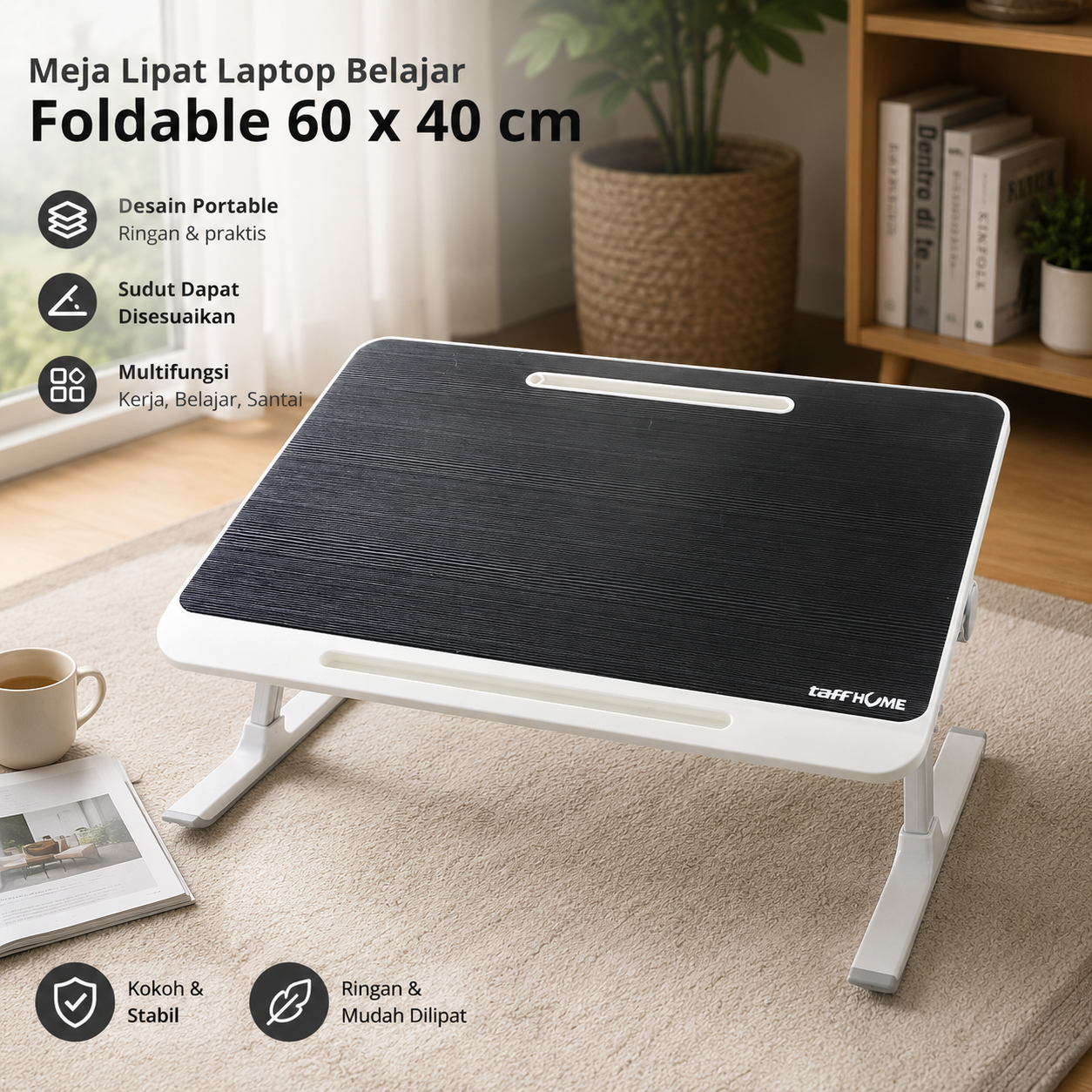 TaffHOME Meja Lipat Laptop Belajar Foldable Bed Table Adjustable - KS02
