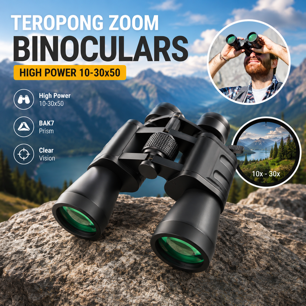 APEXEL Teropong Zoom Porro Binoculars High Power 10-30x50 - APL-PB10-30X50