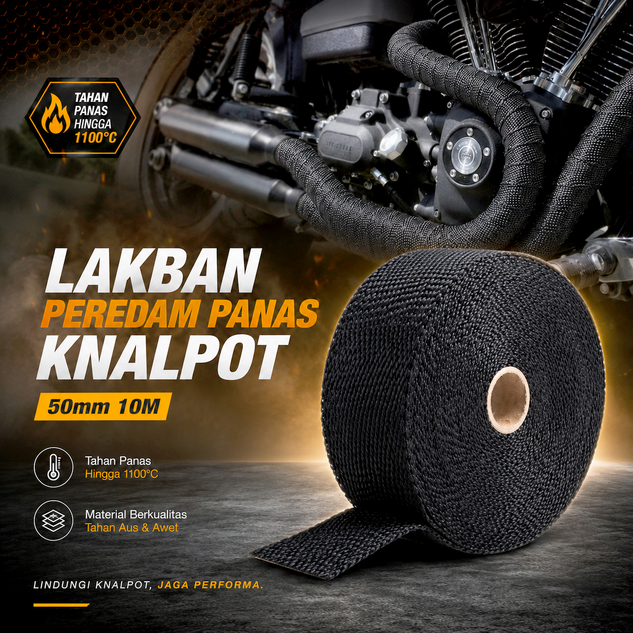 GEONYIEEK Lakban Peredam Panas Knalpot Motor Exhaust Wrap 50mm 10M - MP-001