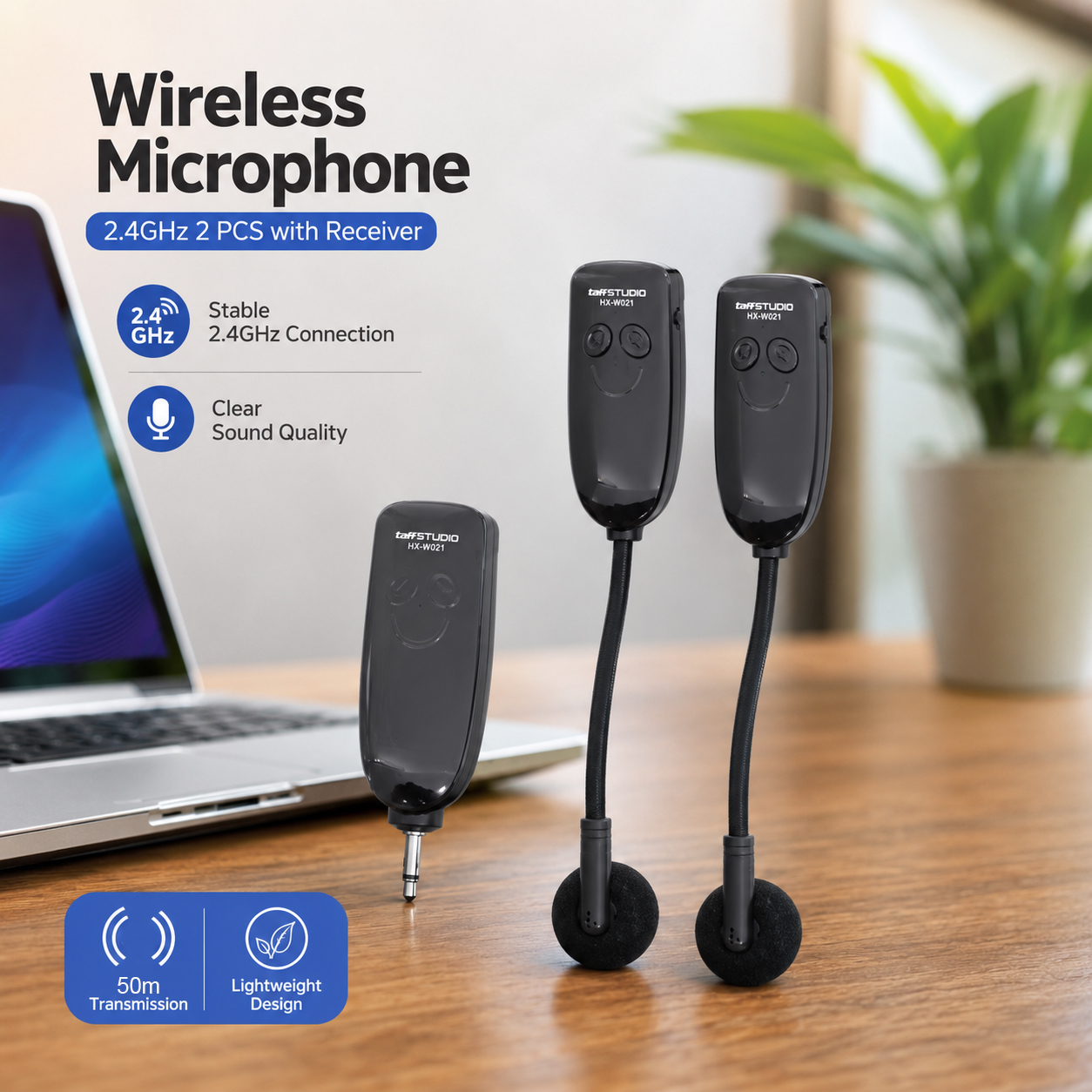 TaffSTUDIO Wireless Microphone Headset 2.4GHz 2 PCS with Receiver - HX-W021
