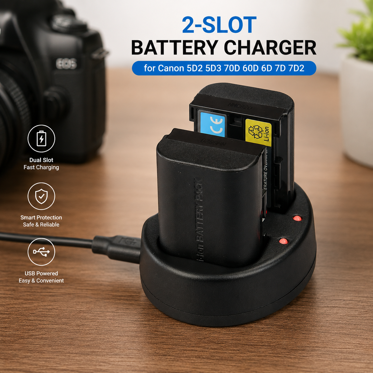 KingMa Charger Baterai 2 Slot Canon 5D2 5D3 70D 60D 6D 7D 7D2 - LP-E6