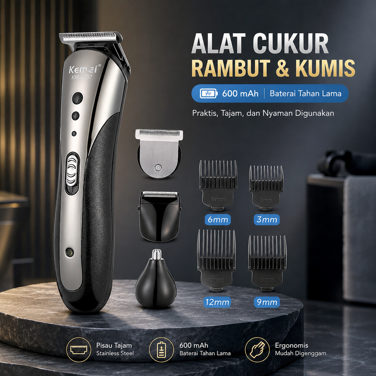 Kemei Alat Cukur Rambut Kumis Elektrik Hair Trimmer Rechargeable - KM-1407