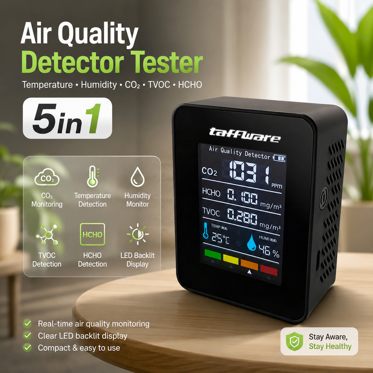 Bekasa Air Quality Detector Tester Kualitas Udara CO2 TVOC HCHO 5in1 - M8