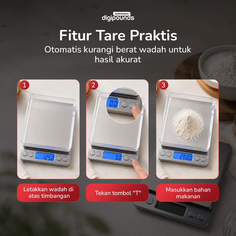 Taffware Digipounds Timbangan Dapur Mini Digital Scale 1kg 0.1g - i2000