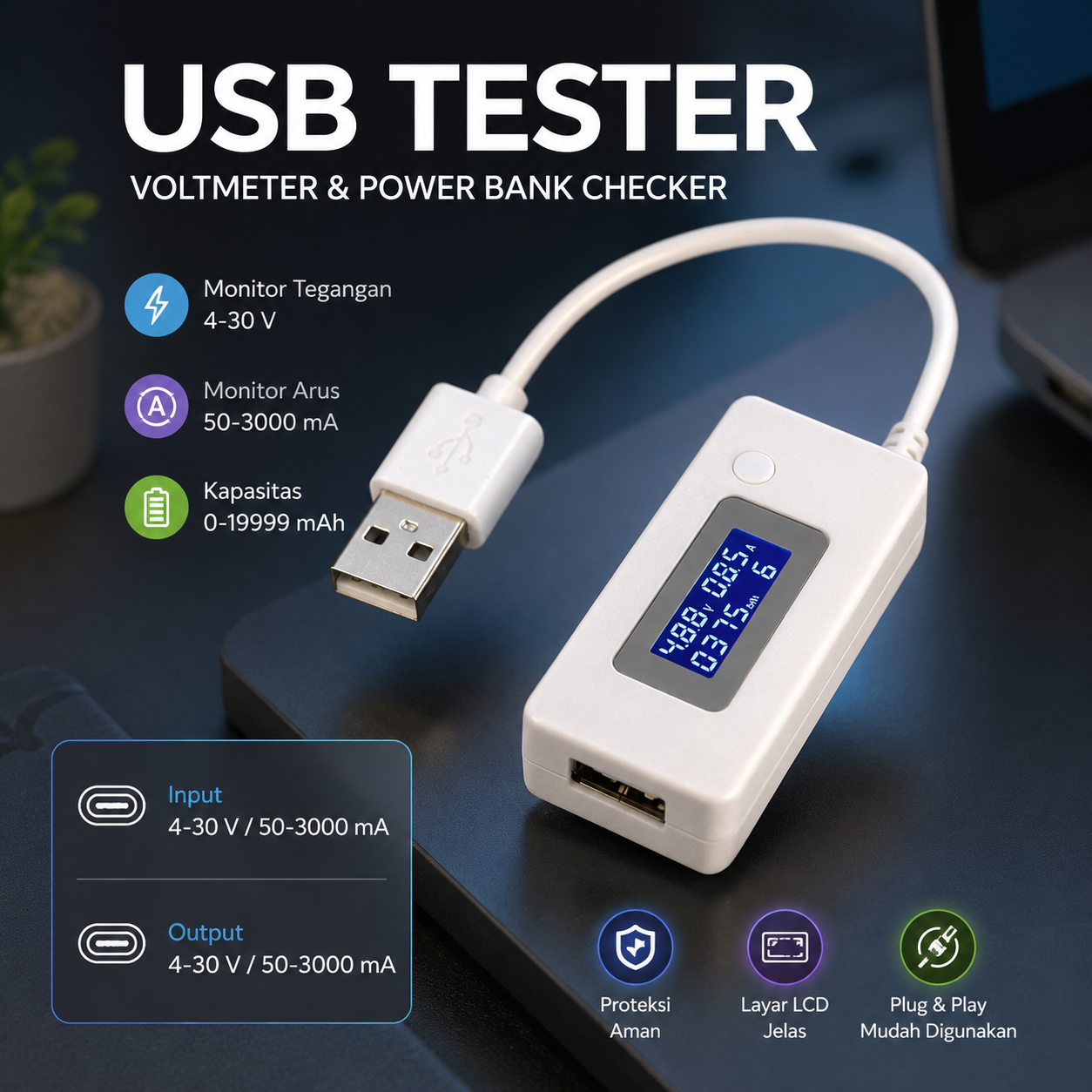 KCX Kabel USB Tester Voltase dan Ampere Power Bank - KCX-017