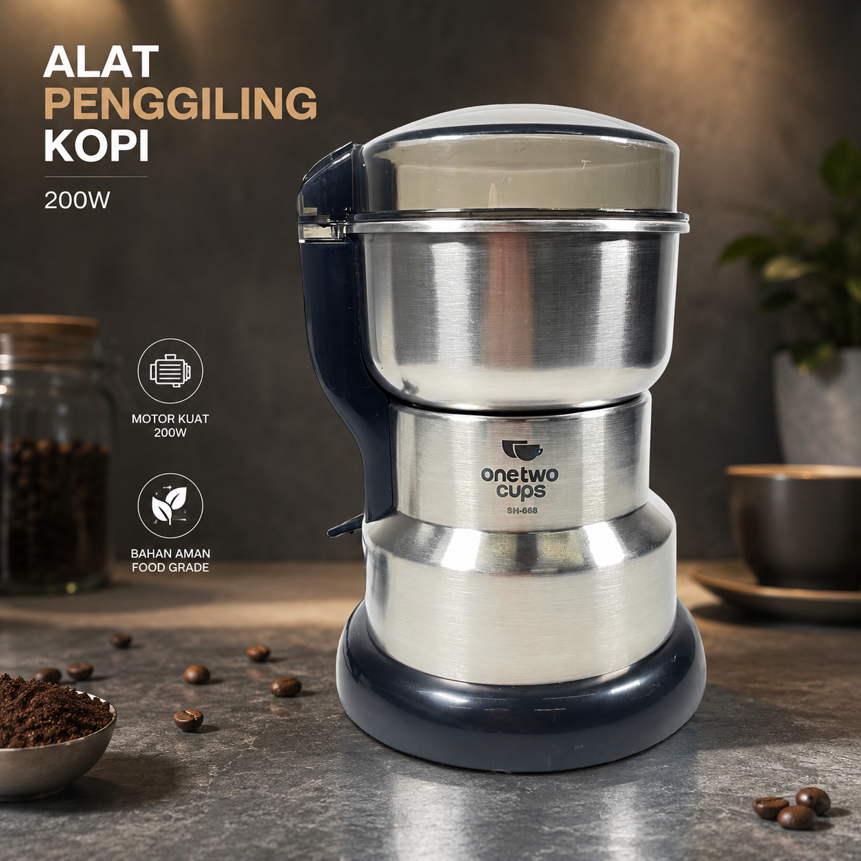 One Two Cups Alat Penggiling Kopi Elektrik Bumbu Coffee Grinder 200W - SH-666