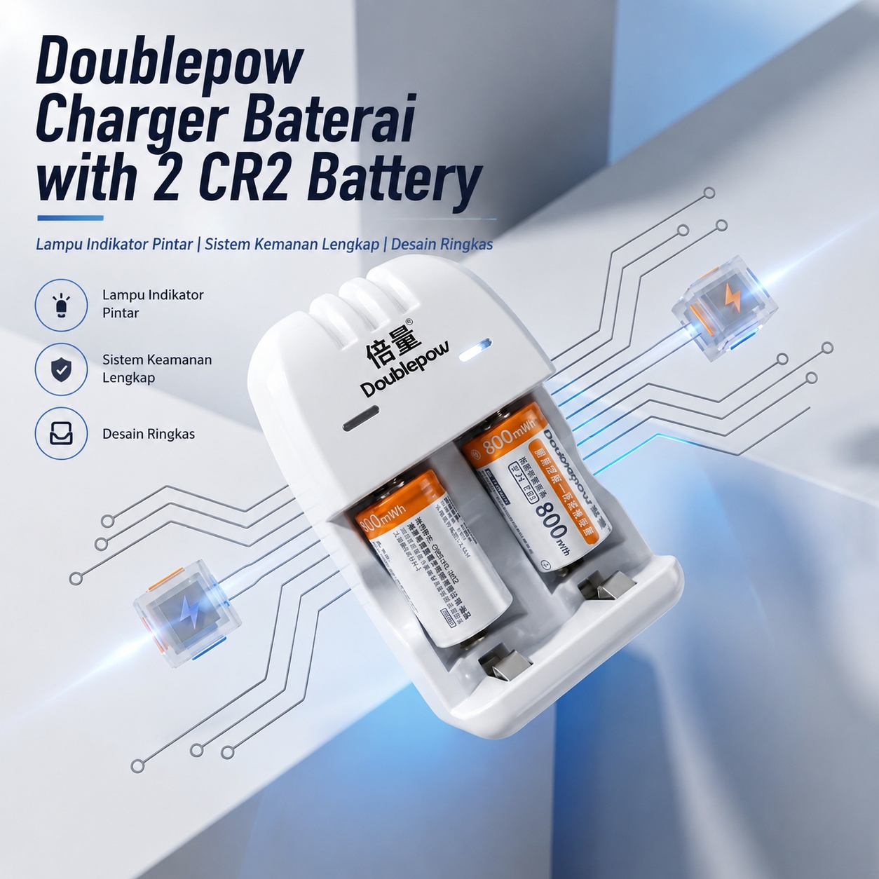 Doublepow Charger Baterai Rechargeable 2 Slot CR2 with CR2 2 PCS - DP-K06