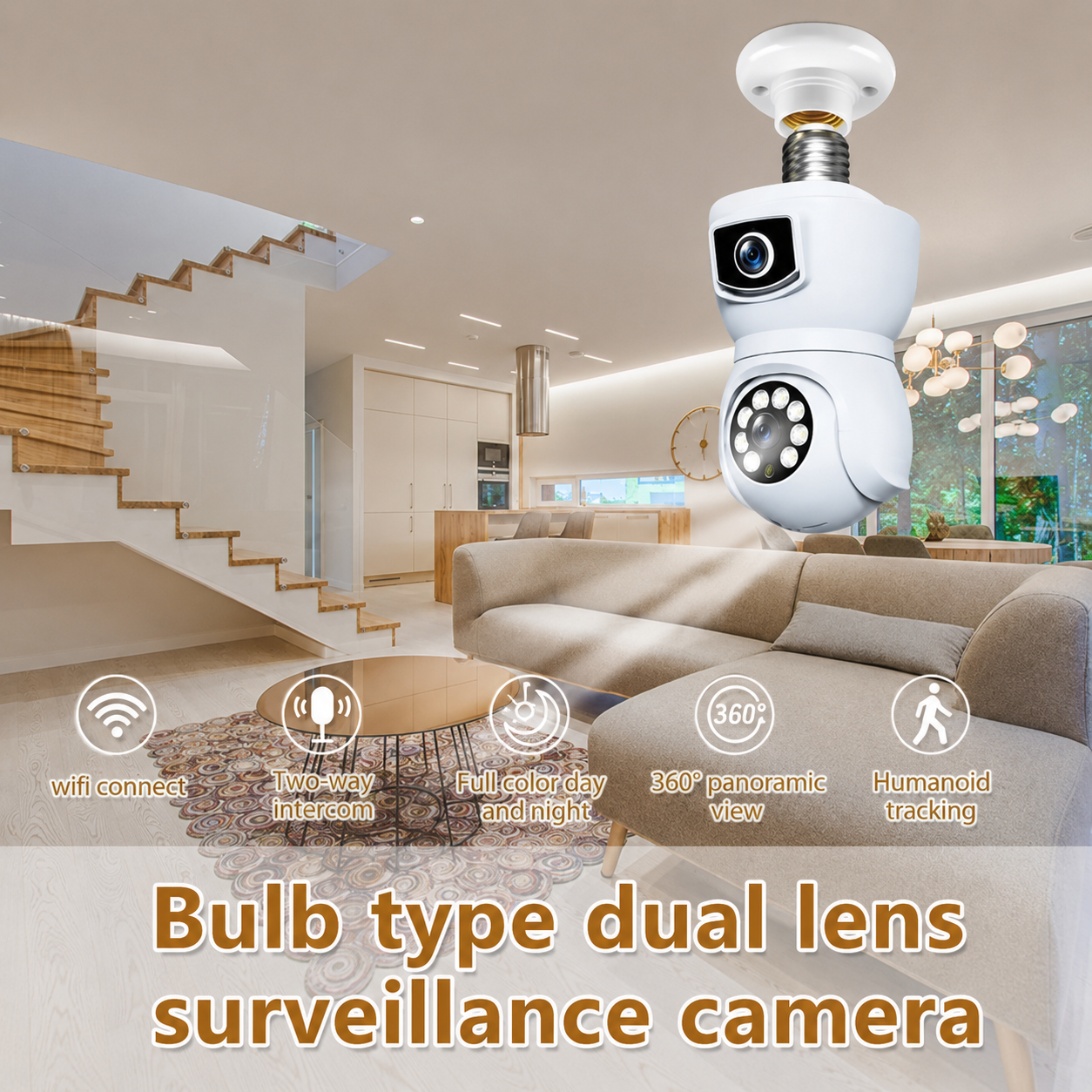 V380 Pro Kamera CCTV Bohlam Dual Lens WiFi IP Camera E27 1080P - E9