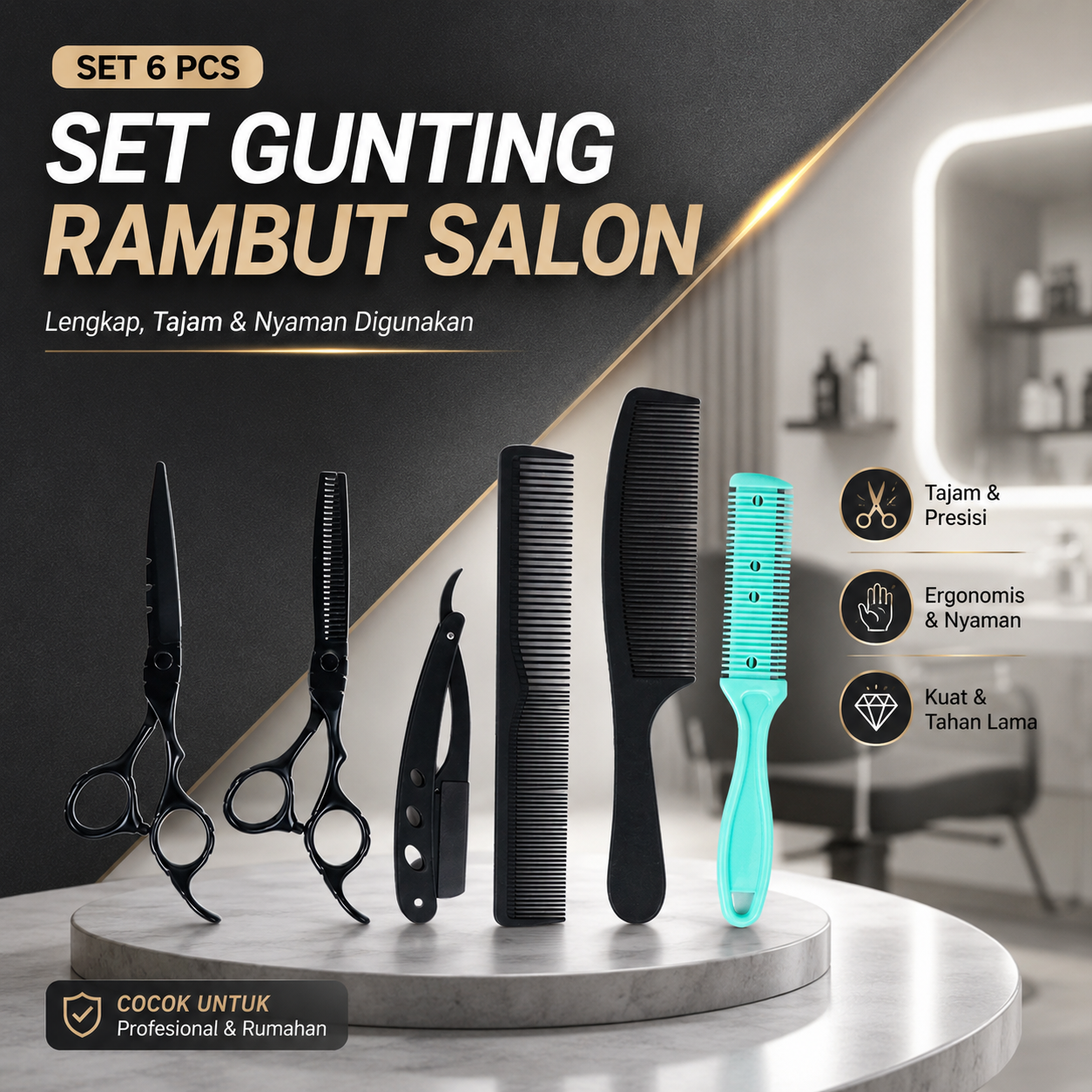 Biutte.co Set Gunting Rambut Salon 8in1 Buffing Stainless Steel 4Cr13 - 440C