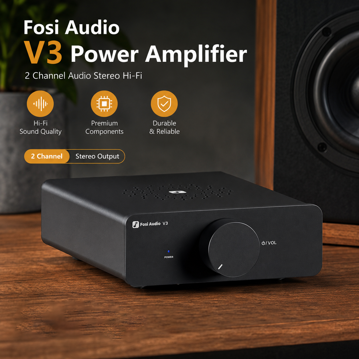 Fosi Audio Power Amplifier 2 Channel Audio Stereo Hi-Fi TI TPA3255 - V3