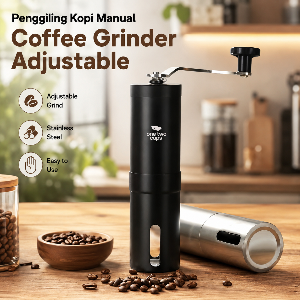 One Two Cups Penggiling Biji Kopi Manual Coffee Grinder Adjustable - E810