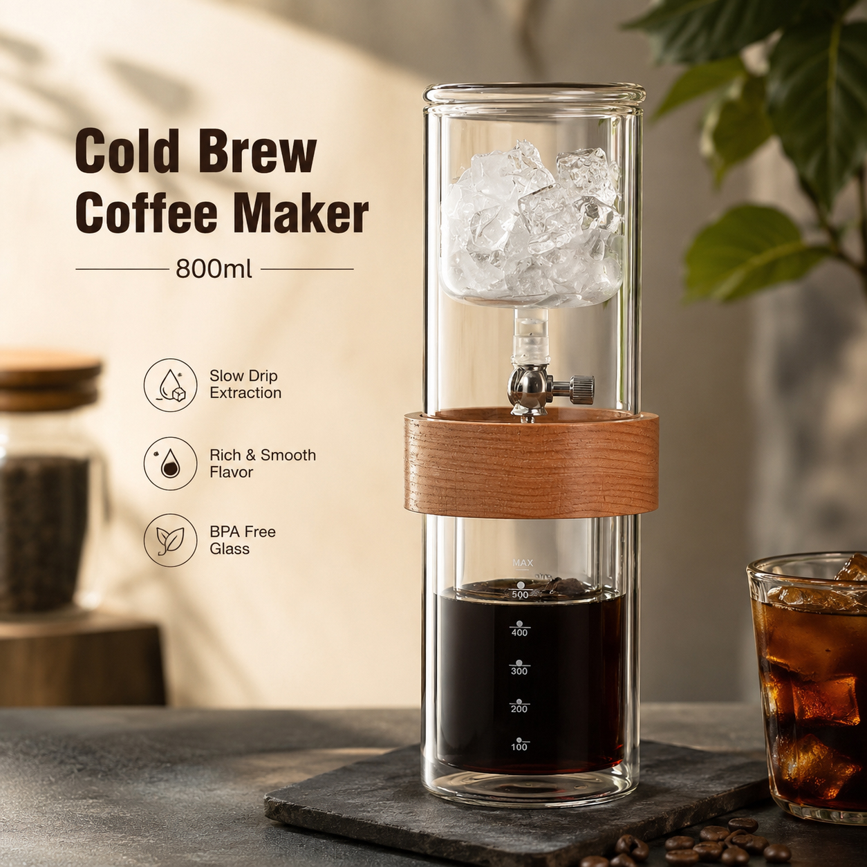 One Two Cups Cold Brew Coffee Maker Ice Drip Regulating Valve 800ml - C4-05