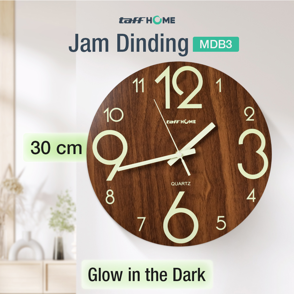 TaffHOME Jam Dinding Bulat Quartz Luminous Silent Movement 30cm