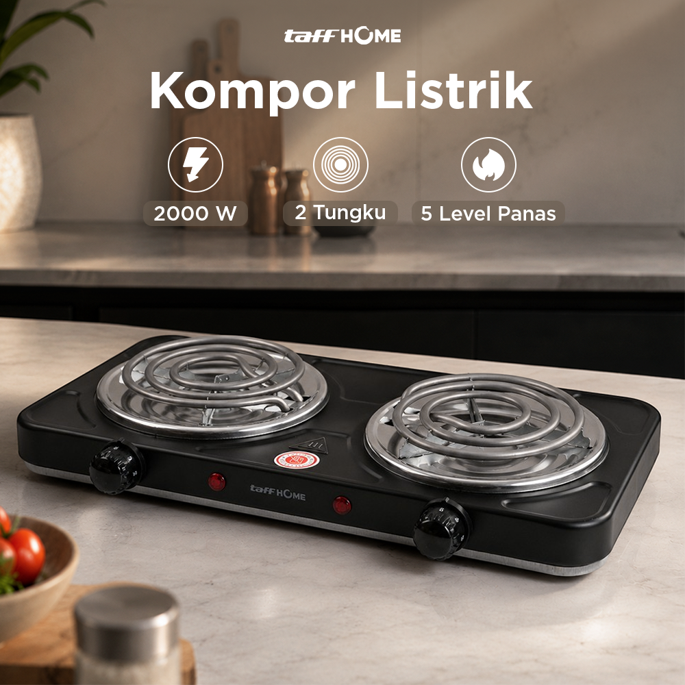 IPAN Kompor Listrik 2 Tungku Adjustable 5 Gear Coil Hot Plate 2000W - JX-2020B