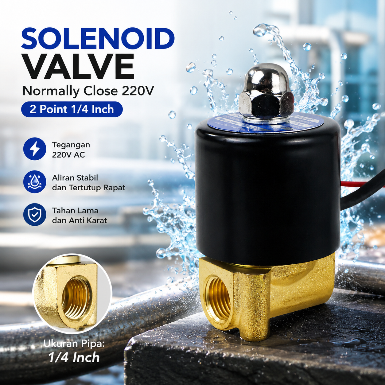 Geerte Electric Solenoid Water Valve 220V 2 Point 1/4 Inch - 2W-025-08