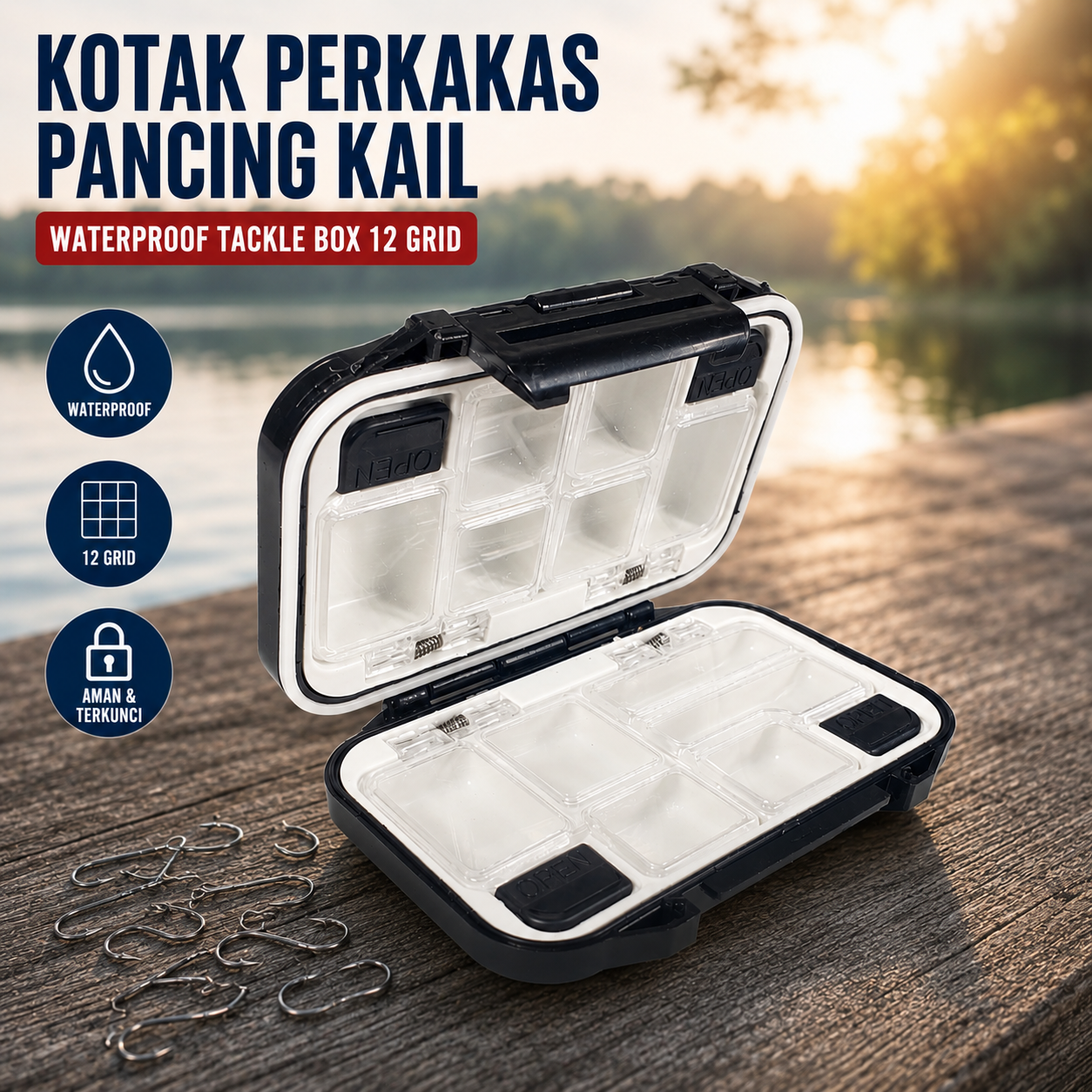 TaffSPORT Kotak Perkakas Kail Pancing Waterproof Tackle Box 12 Grid - MCC01