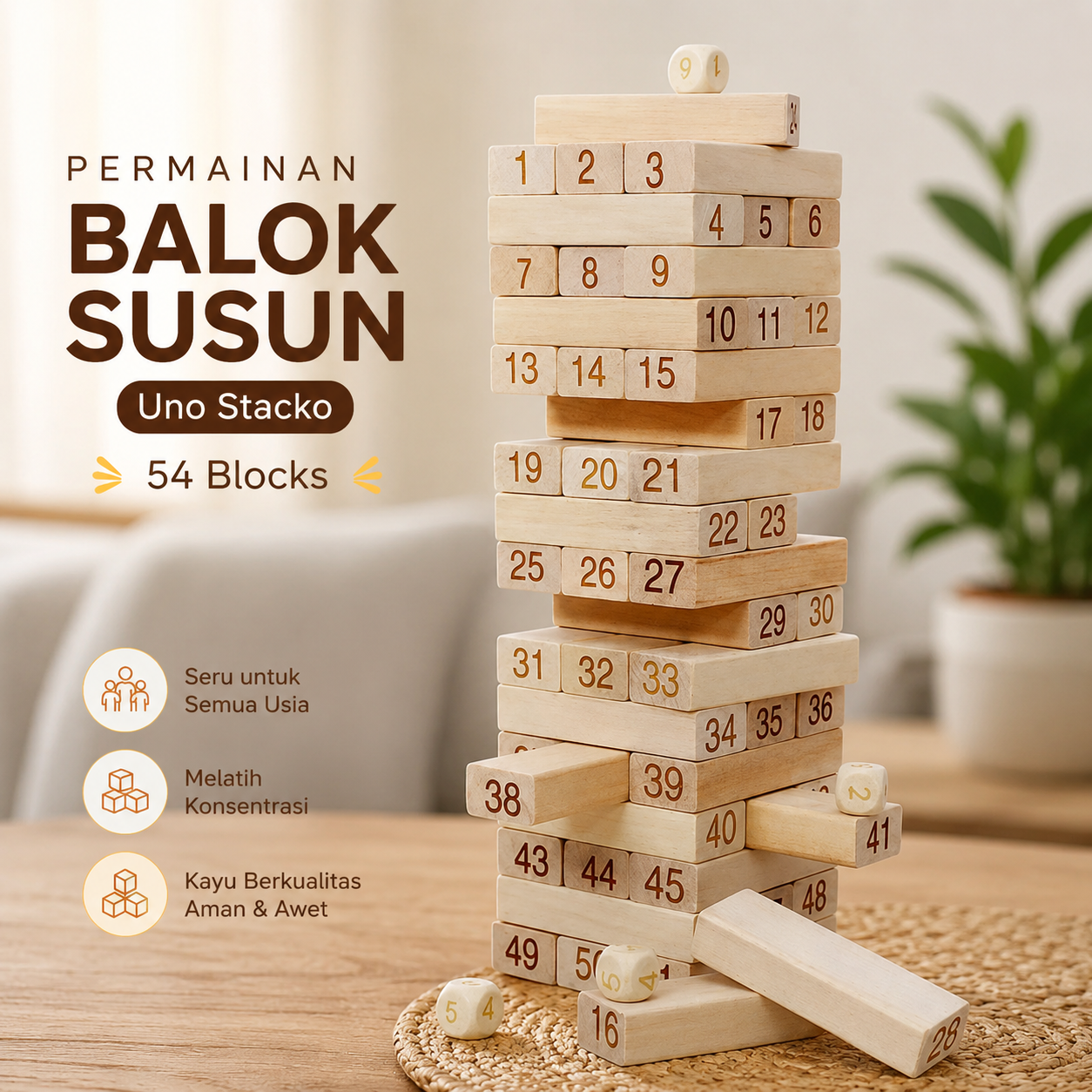 Toddi Permainan Balok Susun Uno Stacko Fun Party Game 54 Blocks - A138