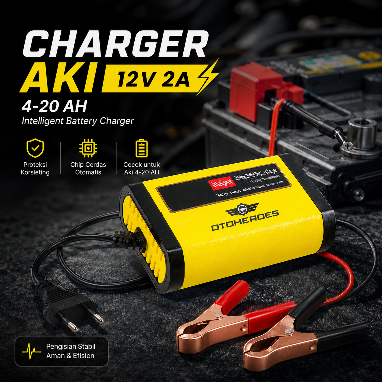 OTOHEROES Charger Aki Mobil Motor Intelligent Battery Charger 13.8V 2A - C1202-6