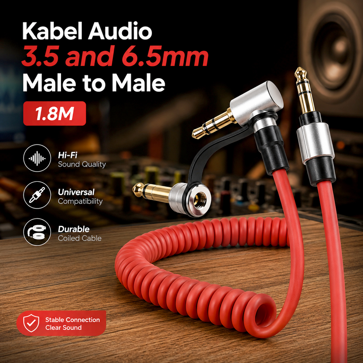 AUX Kabel Audio Konverter Cable Pro Detox 3.5 and 6.5mm Male to Male - AV141
