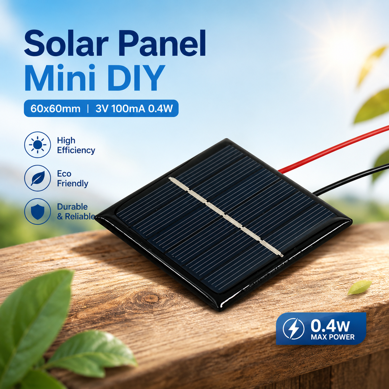 MAICHI Solar Panel Mini DIY Mainan Polikristalin 60x60mm 3V 100mA 0.4W - SPM03