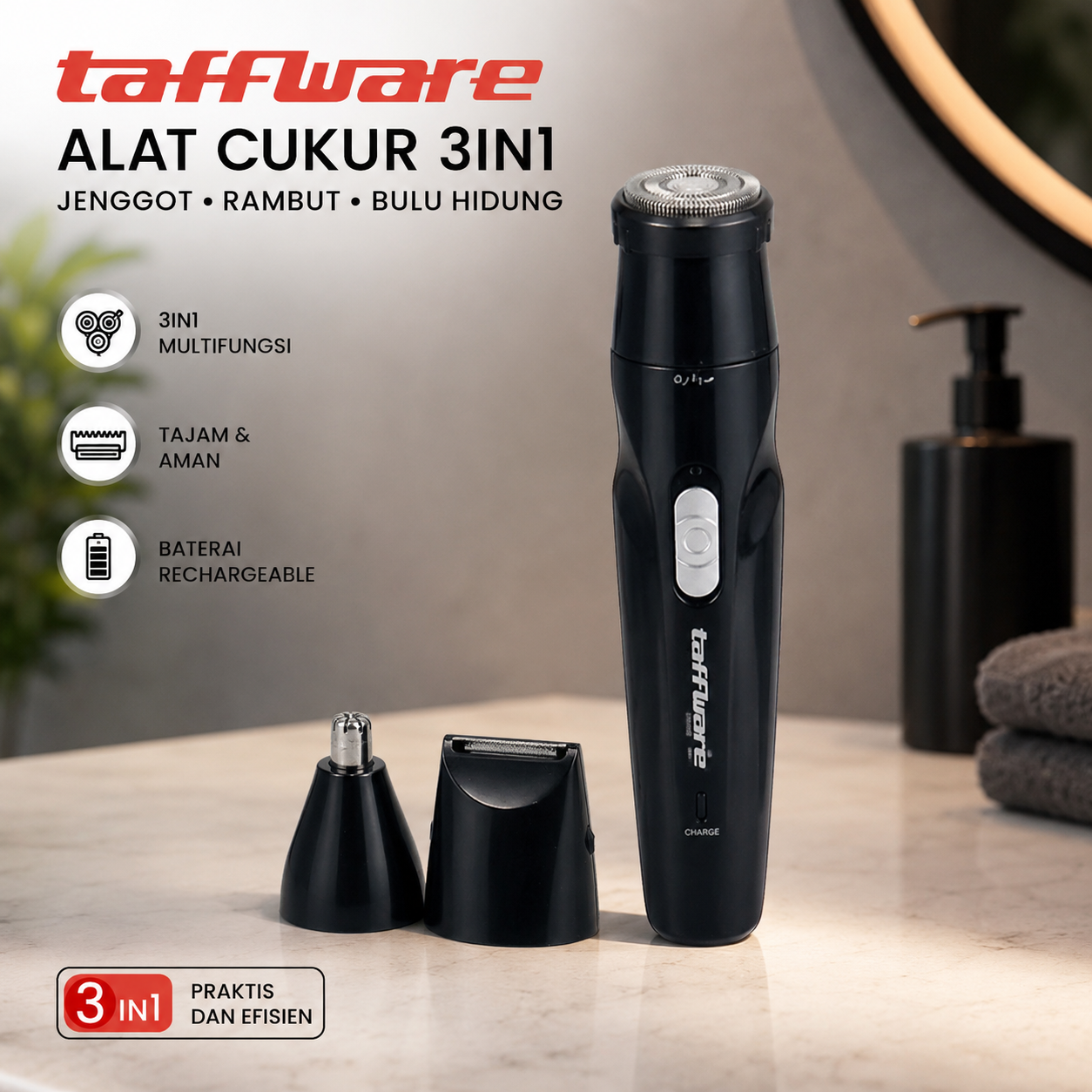 Taffware Alat Cukur Elektrik 3in1 Jenggot Rambut Bulu Hidung - AG-818