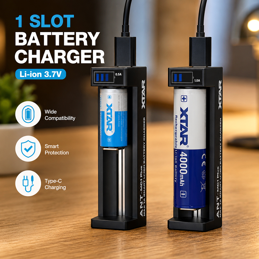 XTAR Charger Baterai 1 Slot 14500 18650 18650 Li-Ion 3.7V LCD Type C - ANT MC1 Plus