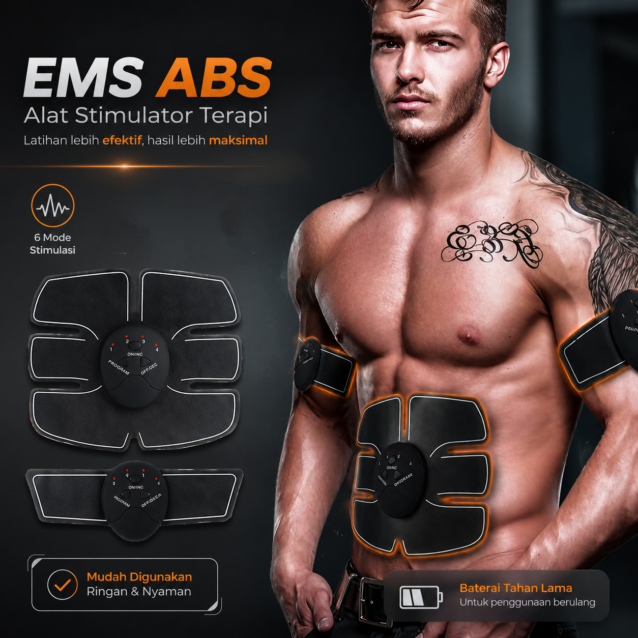 Alat Stimulator Terapi EMS Otot Six Pack ABS Abdominal Muscle - 068R2