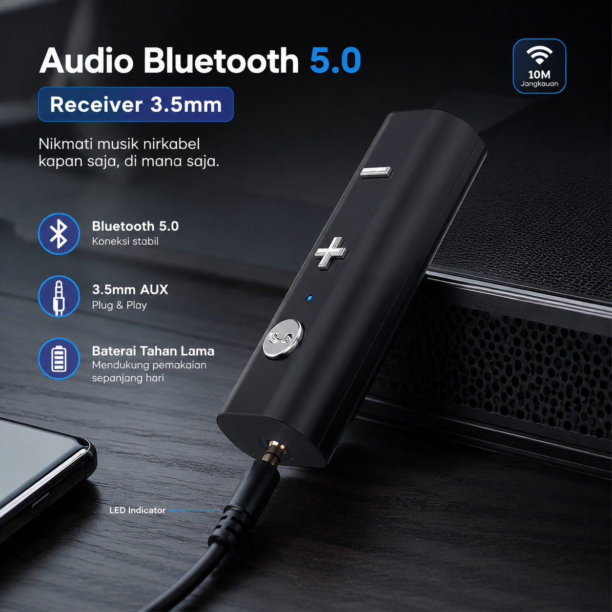 ESG Adaptor Audio Bluetooth 5.0 Receiver Adapter 3.5mm - ES35
