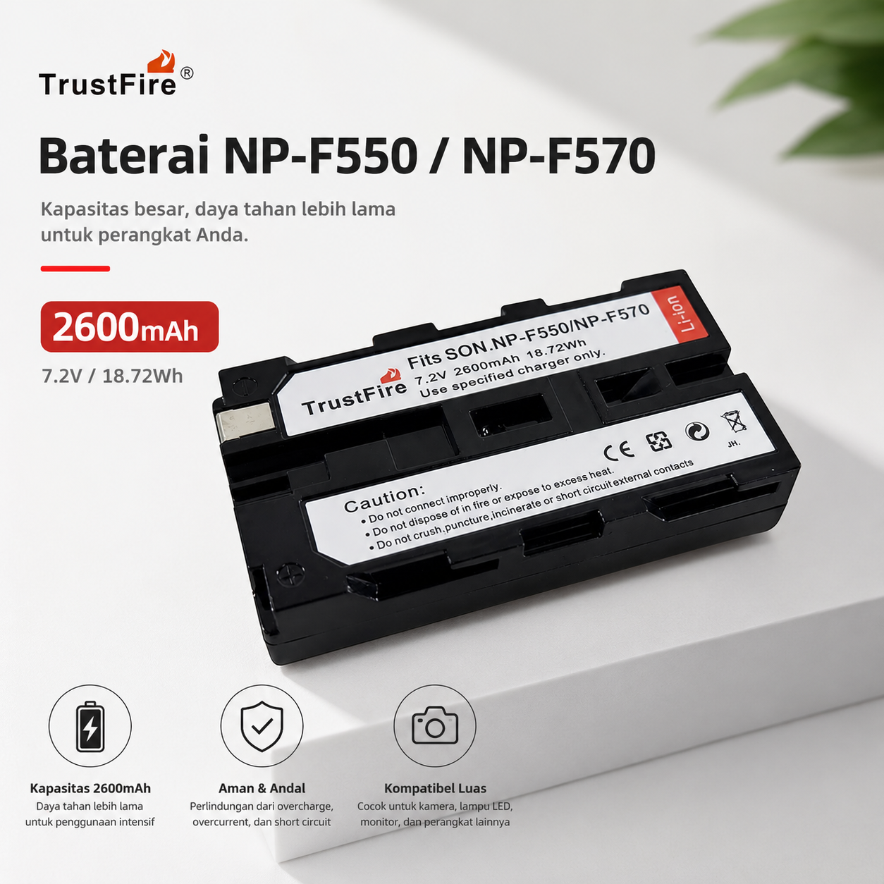 TrustFire Baterai Lampu LED Kamera 2600mAh - NP-F550/NP-F570 (Replika 1:1)