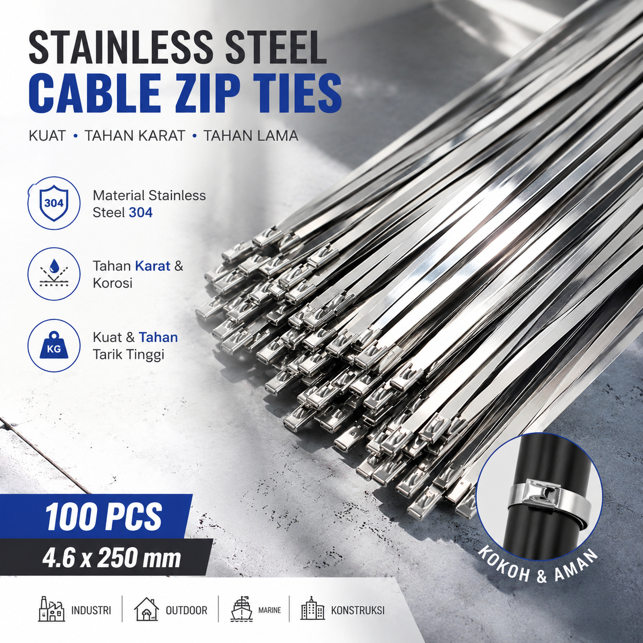 TaffGUARD Kabel Ties Stainless Steel Anti Karat Multifungsi 100 PCS - IF10