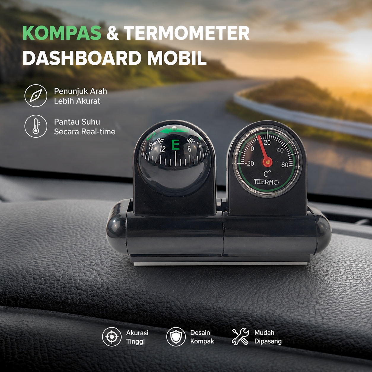FORAUTO Kompas Mobil Car Compass dan Thermometer - C288-5